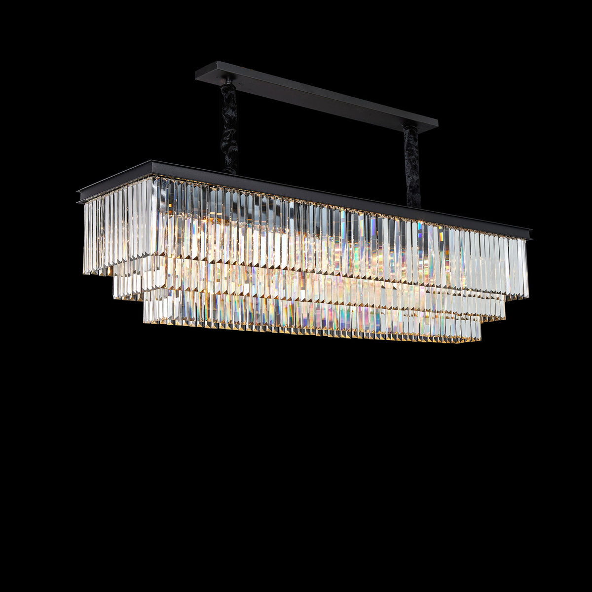 Michael Amini Lighting - Allure 20-Light Rectangular Crystal Chandelier - Matte Black / Silver
