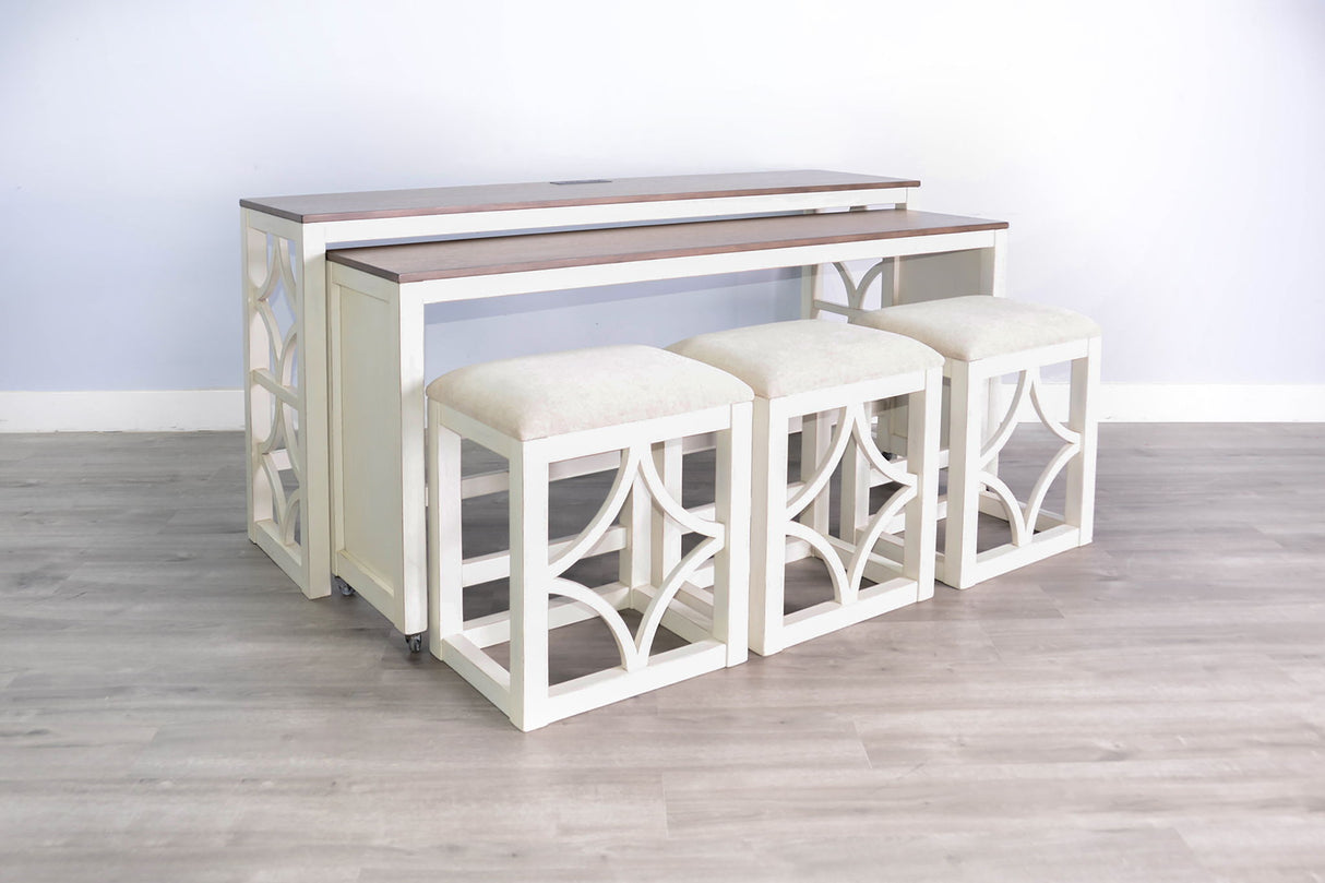 Pasadena - Nesting Console Table With Stools (5 Piece Set) - Buckskin / Marble White