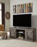 Wynnlow - Mueble de TV con inserto de chimenea de ladrillo falso - Gris
