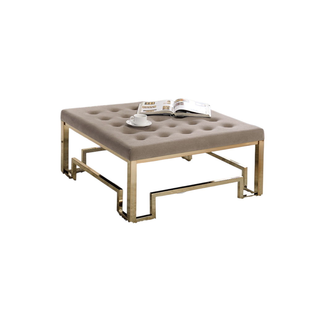 Damien - Cocktail Ottoman - Beige Fabric & Champagne
