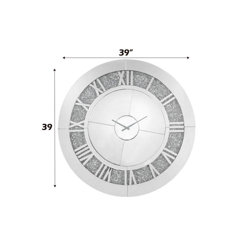Noralie - 39" Wall Clock - Mirrored & Faux Diamonds