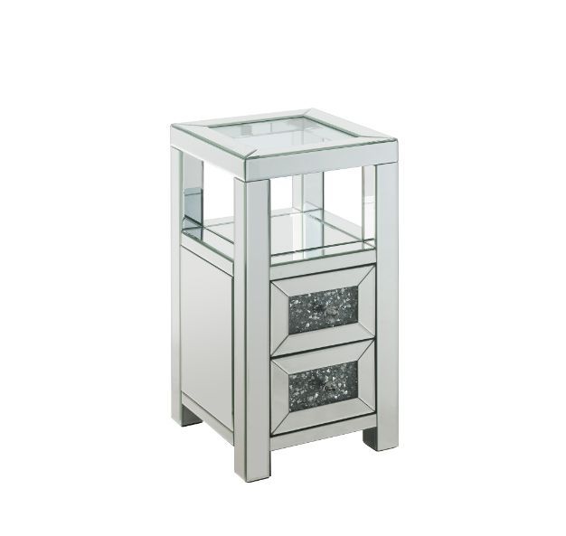 Noralie - Mesa auxiliar - Vidrio transparente, espejado y diamantes de imitación - 24"