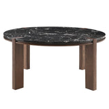 Estella - Round Dining Table With Natural Marble Top - Black Top & Walnut