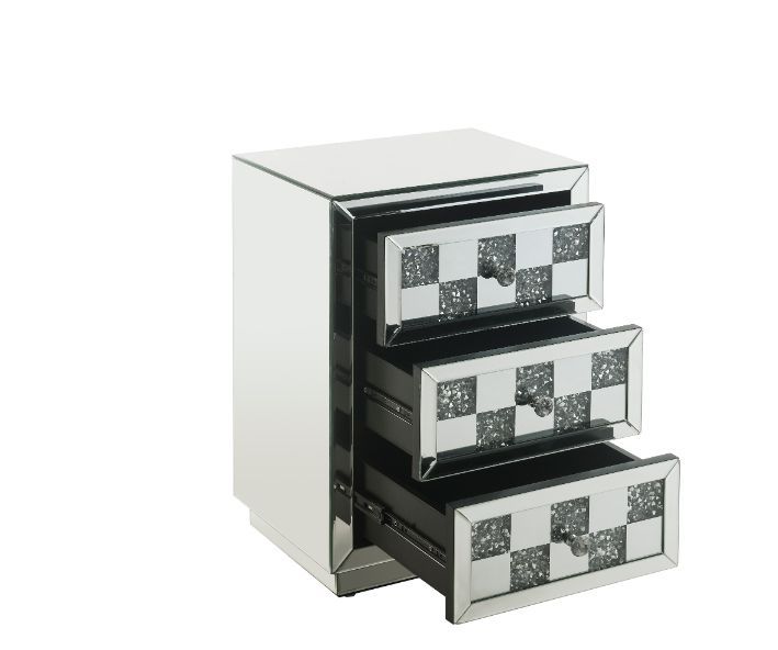 Noralie - Mesa auxiliar - Espejo y diamantes de imitación - Madera - 66 cm