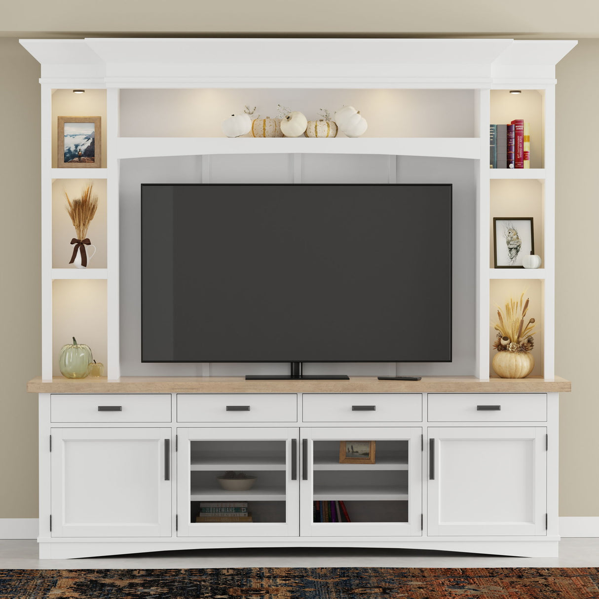 Americana Modern - TV Console with Hutch, Backpanel and LED Lights alternate view 7