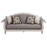 Florian - Sofa With 4 Pillows - Gray Fabric & Antique White