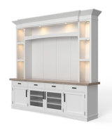 Americana Modern - Consola de TV con vitrina, panel trasero y luces LED