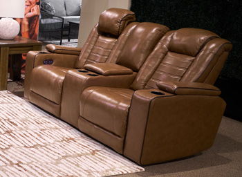 Gruaro - Sofá biplaza reclinable eléctrico con consola / Reposacabezas ajustable - Ámbar