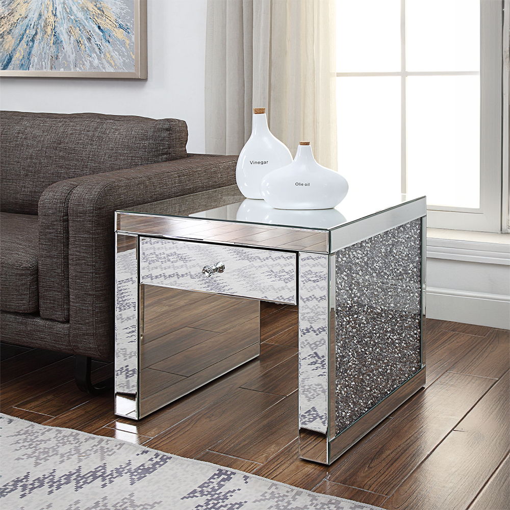 Noralie - Mesa auxiliar - Espejo y diamantes de imitación - 23"