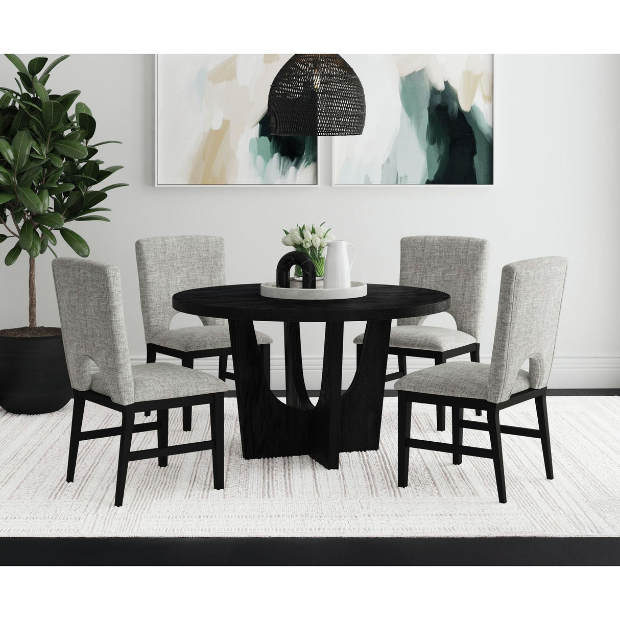 Oregon - Juego de comedor de altura estándar de 5 piezas (mesa redonda y cuatro sillas)