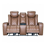 Dorian - Reclining Leather Loveseat With Power Headrest, Footrest And Cooler - Brown