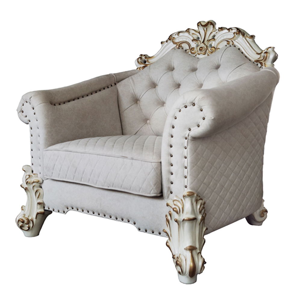 Vendom II - Silla - Tela bicolor marfil y acabado de perla antigua