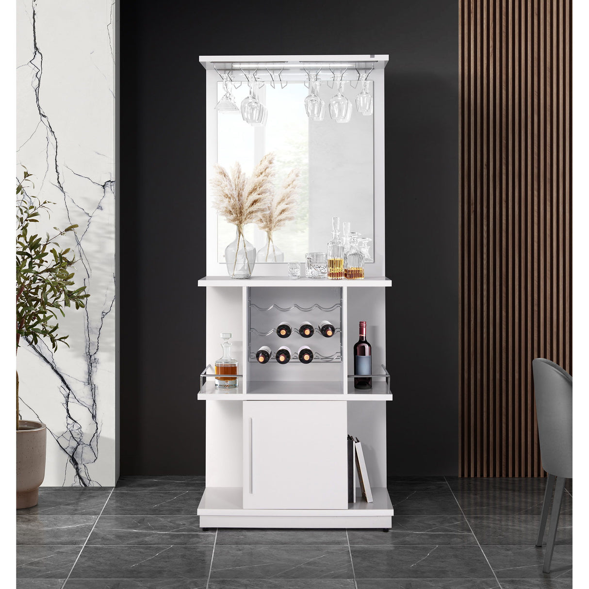 Wendolyn - Armario para vinos con luz - Blanco brillante