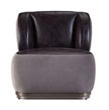 Decapree - Sillón decorativo - Piel genuina color pizarra antigua y terciopelo gris
