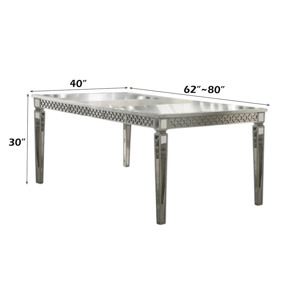 Kacela - Mesa de Comedor - Acabado Espejado y Plata Antigua