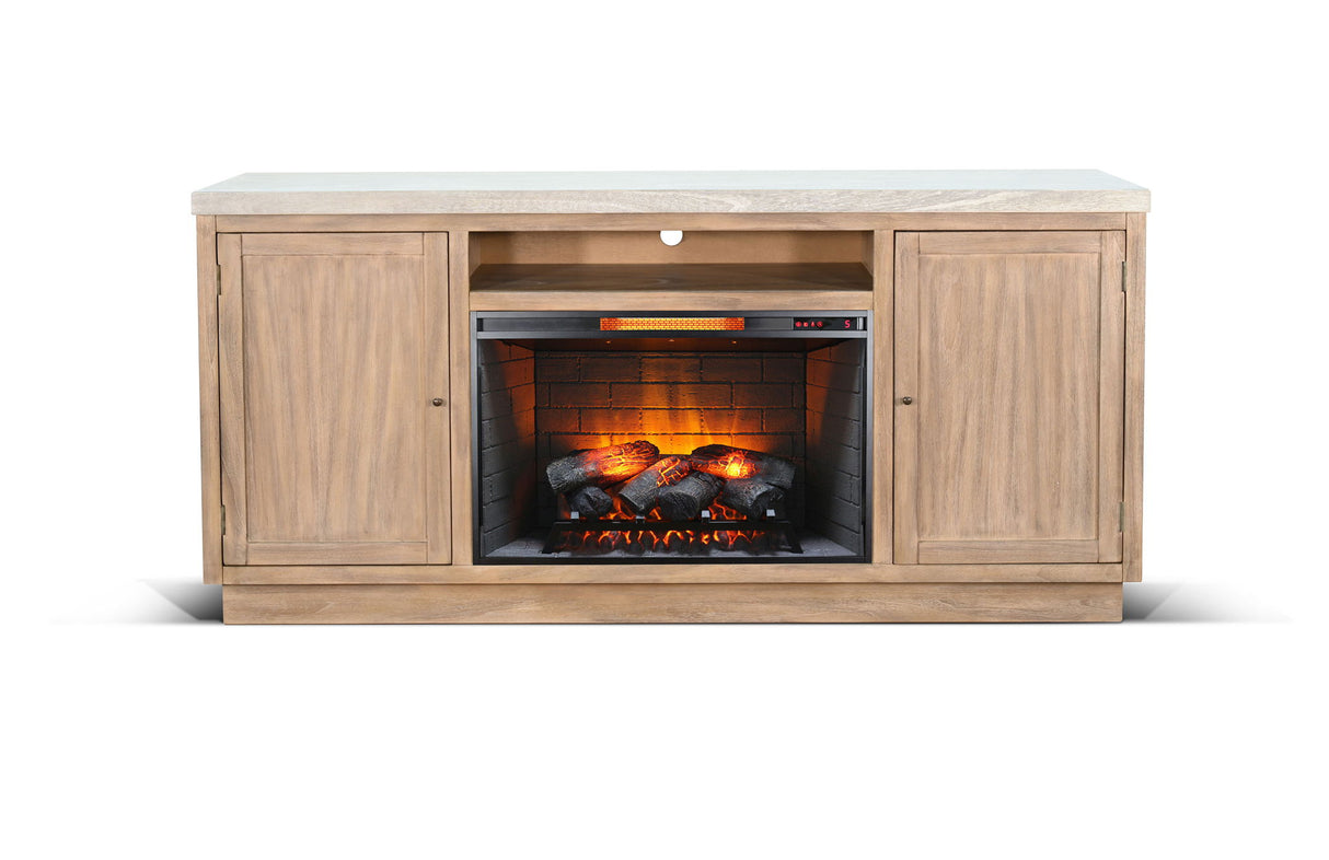 78" Media Console With Electric Fireplace - Light Gray / Wheat