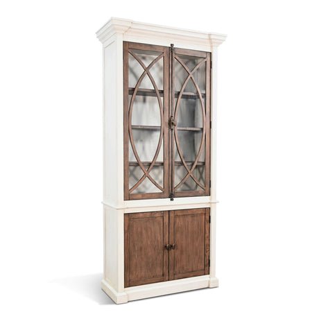 Two-Tone Display Cabinet With Glass Doors - Buckskin / Marble White