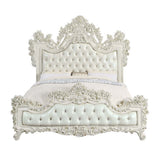 Adara - Eastern King Bed - Pearl White Synthetic Leather & Antique White
