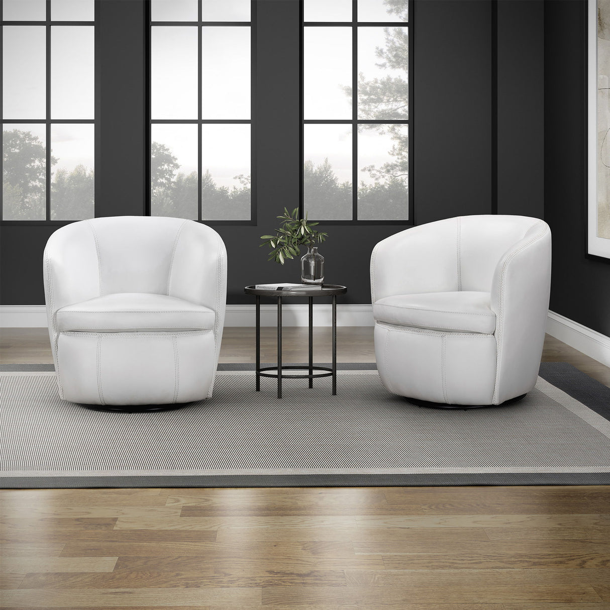 Barolo - 100% Italian Leather Swivel Club Chair (Set of 2)