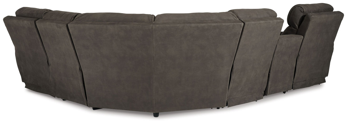 Hoopster - Zero Wall Power Recliner with Console 6 Pc Sectional - Gunmetal