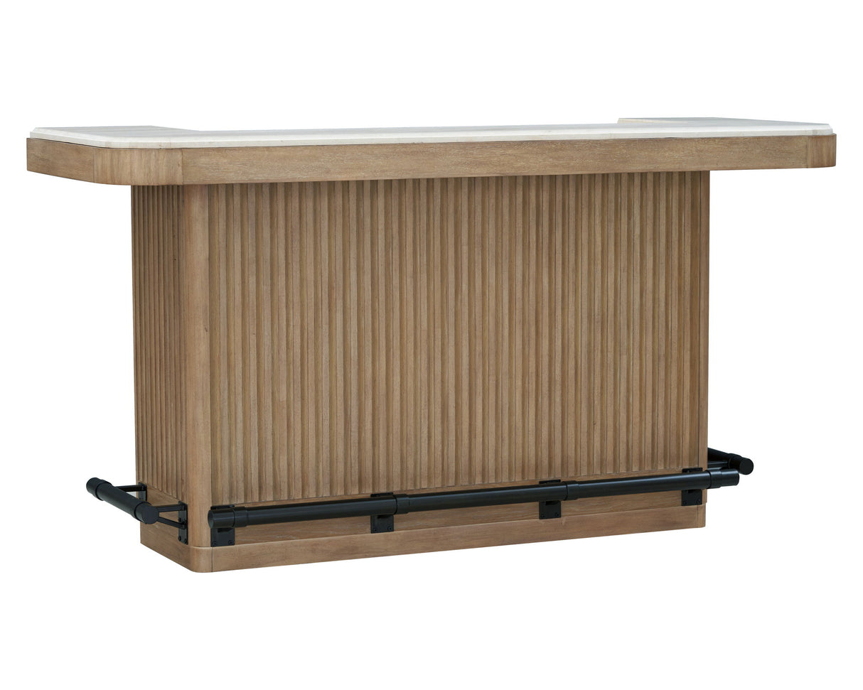 Escape - 78" Dining Bar With 2 Upholstered Swivel Barstools - Glazed Natural Oak