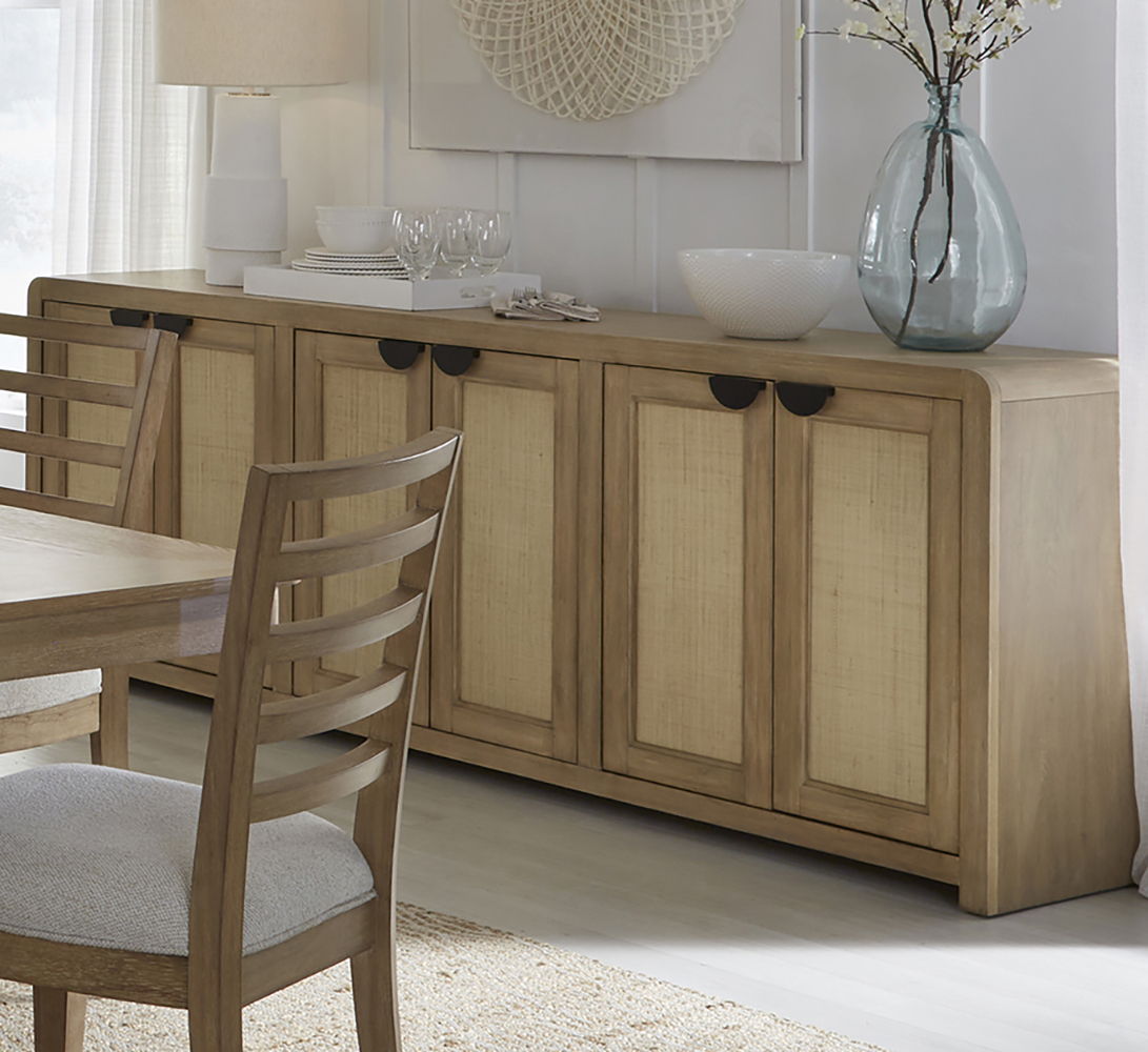 Escape - 90" Console With Reversible Panel Doors - Glazed Natural Oak Natural Cane