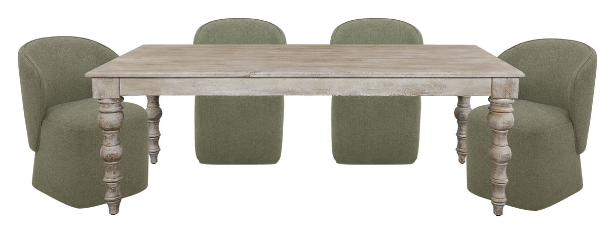Crossings - Rectangular Dining Table With 4 Upholstered Chairs - Whitewash & Green