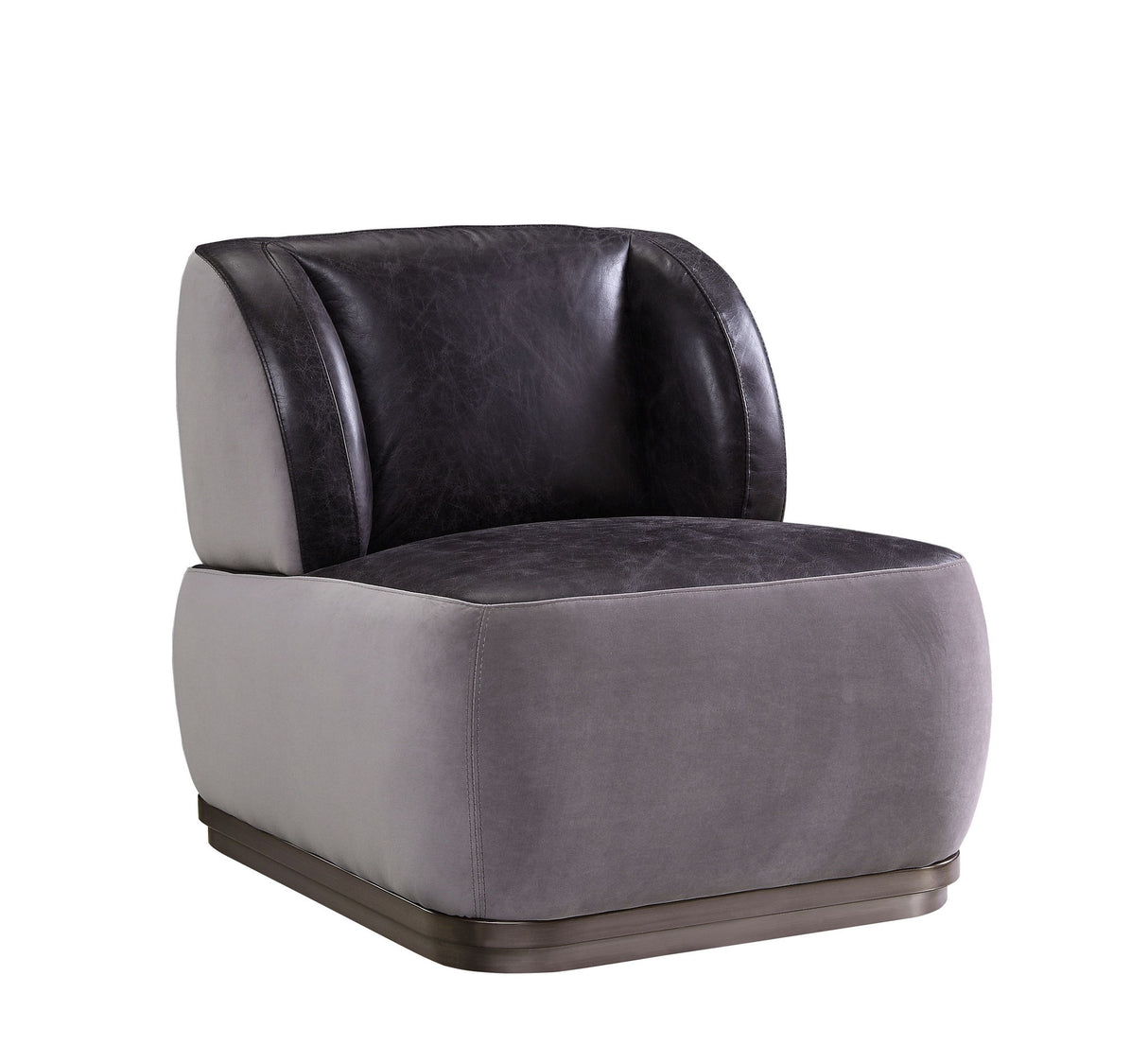 Decapree - Sillón decorativo - Piel genuina color pizarra antigua y terciopelo gris
