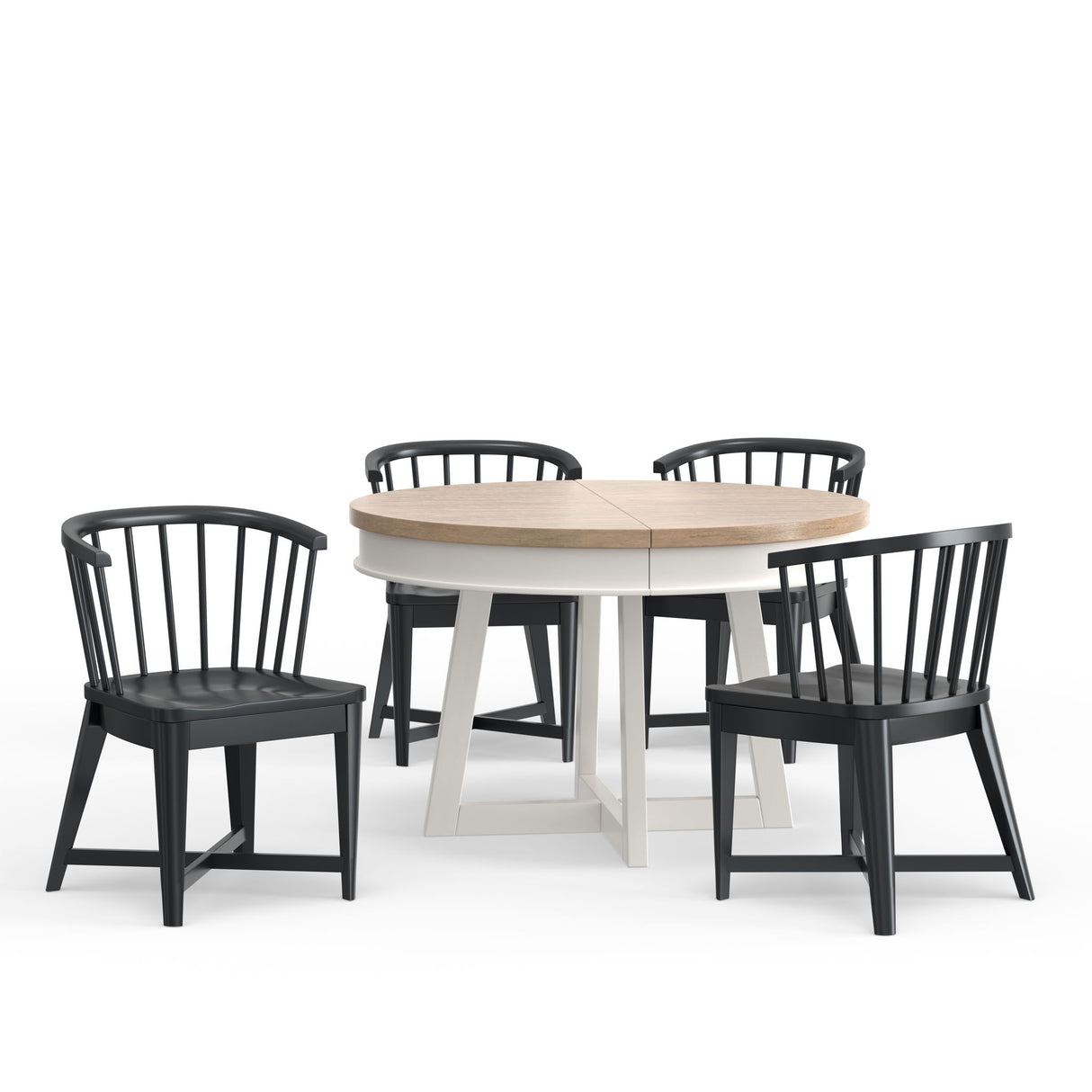 Americana Modern Dining - 48 - 66" Round Dining Table And 4 Barrel Chairs - Cotton