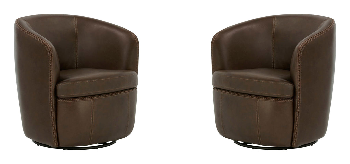 Barolo - 100% Italian Leather Swivel Club Chair (Set of 2)