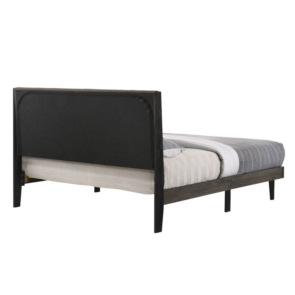 Valdemar - Cama Queen Size - Tela Marrón y Acabado Gris Desgastado
