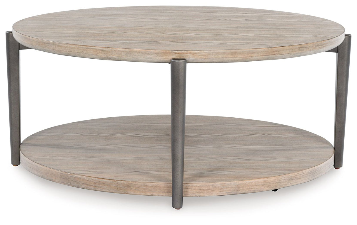 Dyonton - Round Cocktail Table - Light Grayish Brown