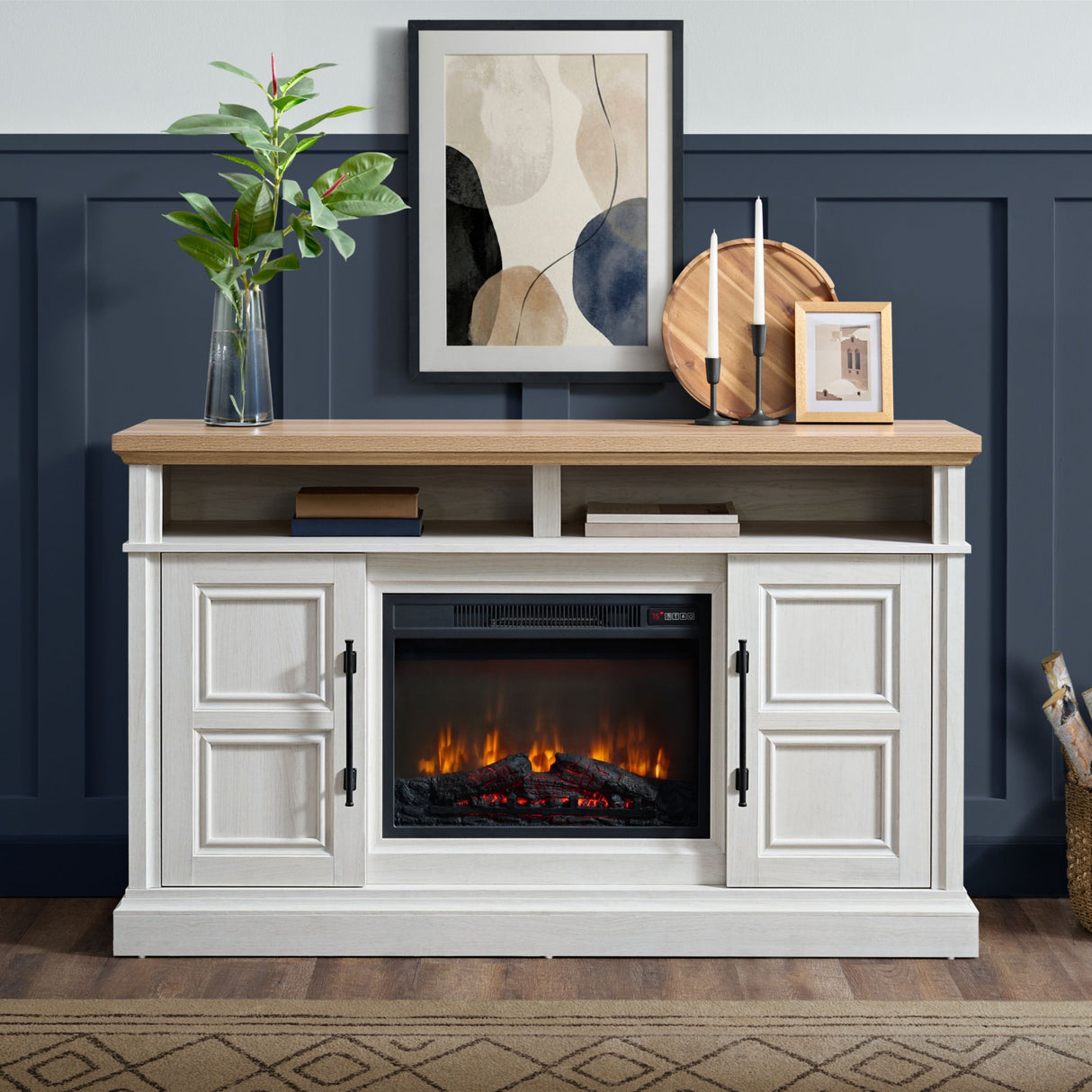 Villa - Consola con inserto de chimenea de 23" - Blanco y natural