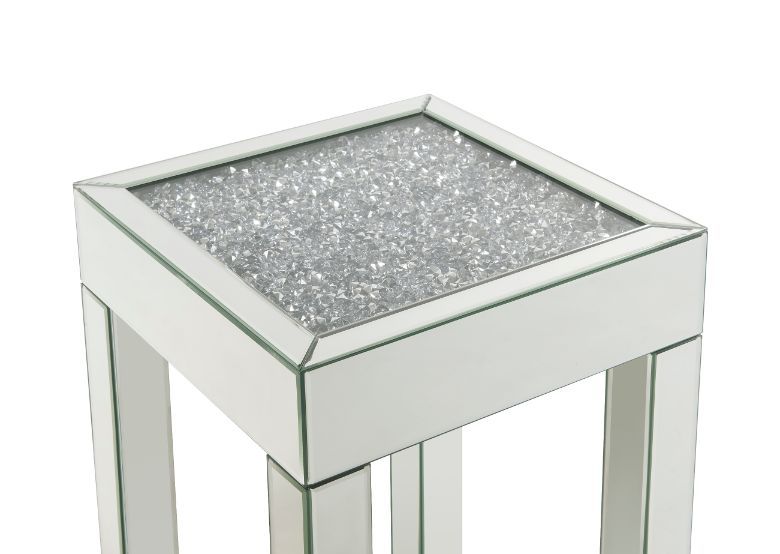 Noralie - Mesa auxiliar con superficie de cristal - Plateado perla - Madera - 24"