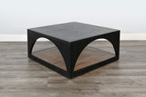 Modern Wood Coffee Table With Arched Open Shelf Design And Casters - Umbra / Oak Grove