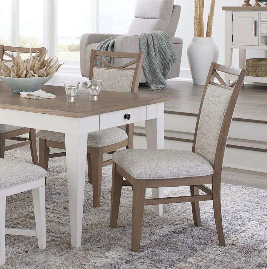 Americana Modern Dining - 48" Round Extendable Dining Table And 4 Upholstered Chairs - Light Brown