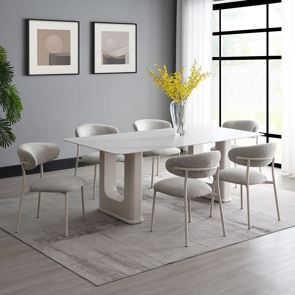 Kalam - Mesa de comedor - Tapa de cerámica y acabado beige