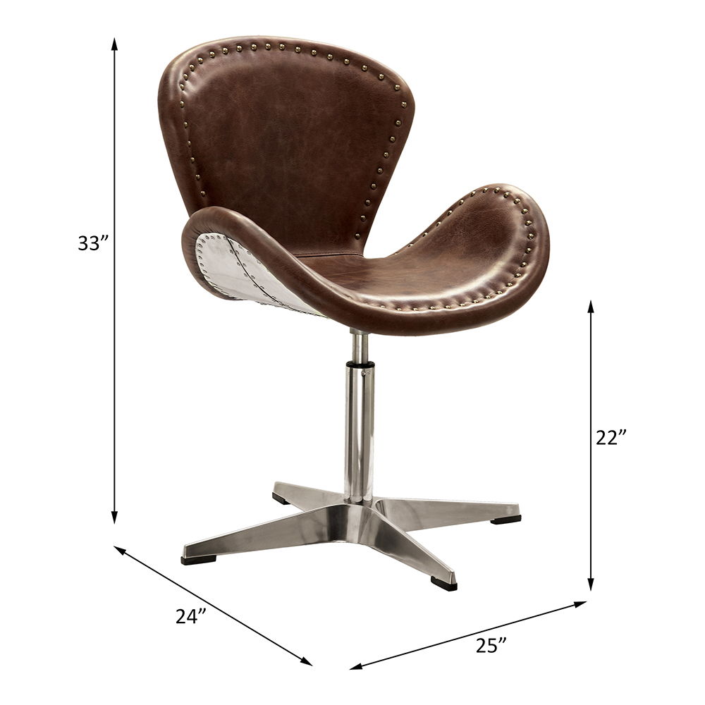 Brancaster - Sillón - Cuero de grano superior marrón retro y aluminio - 83.82 cm
