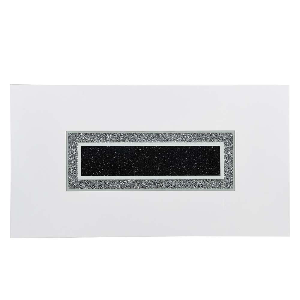 Elizaveta - Mesa de comedor - Terciopelo gris, cristales de imitación y acabado blanco brillante