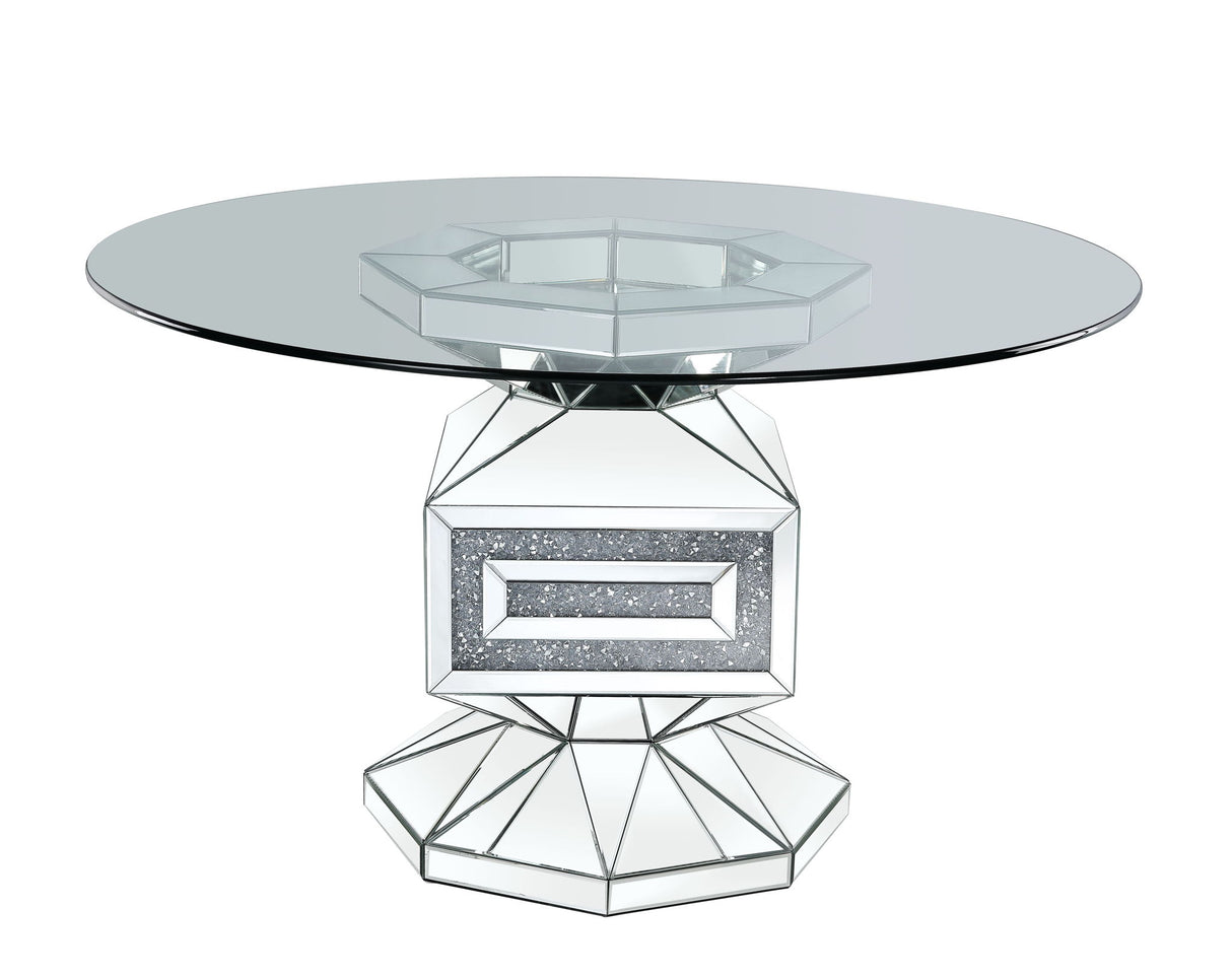 Noralie - Mesa de Comedor - Cristal Transparente, Espejo y Diamantes de Imitación - 30"