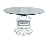 Noralie - Mesa de Comedor - Cristal Transparente, Espejo y Diamantes de Imitación - 30"