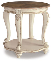 Realyn - Round End Table - White / Brown