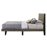 Valdemar - Cama Queen Size - Tela Marrón y Acabado Gris Desgastado