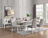 Elizaveta - Mesa de comedor - Terciopelo gris, cristales de imitación y acabado blanco brillante
