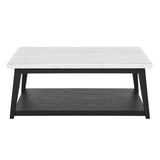 Vida - Marble Cocktail Table With Casters - Black / White