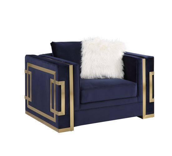 Virrux - Silla - Terciopelo azul y acabado dorado