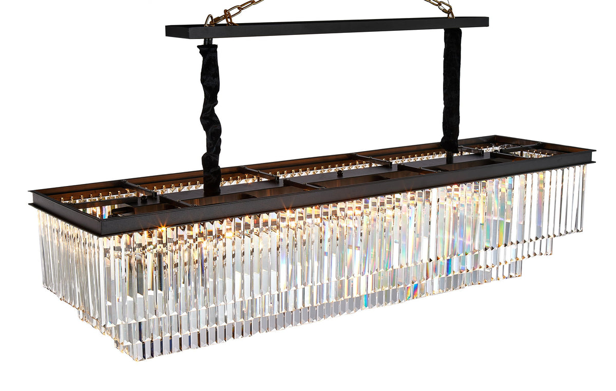 Michael Amini Lighting - Allure 20-Light Rectangular Crystal Chandelier - Matte Black / Silver