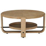 Escape - Mesa de centro redonda con estante - Roble natural glaseado / Adornos de metal negro