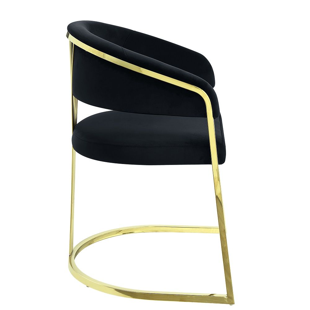 Fallon - Silla auxiliar (juego de 2) - Terciopelo negro y dorado espejado