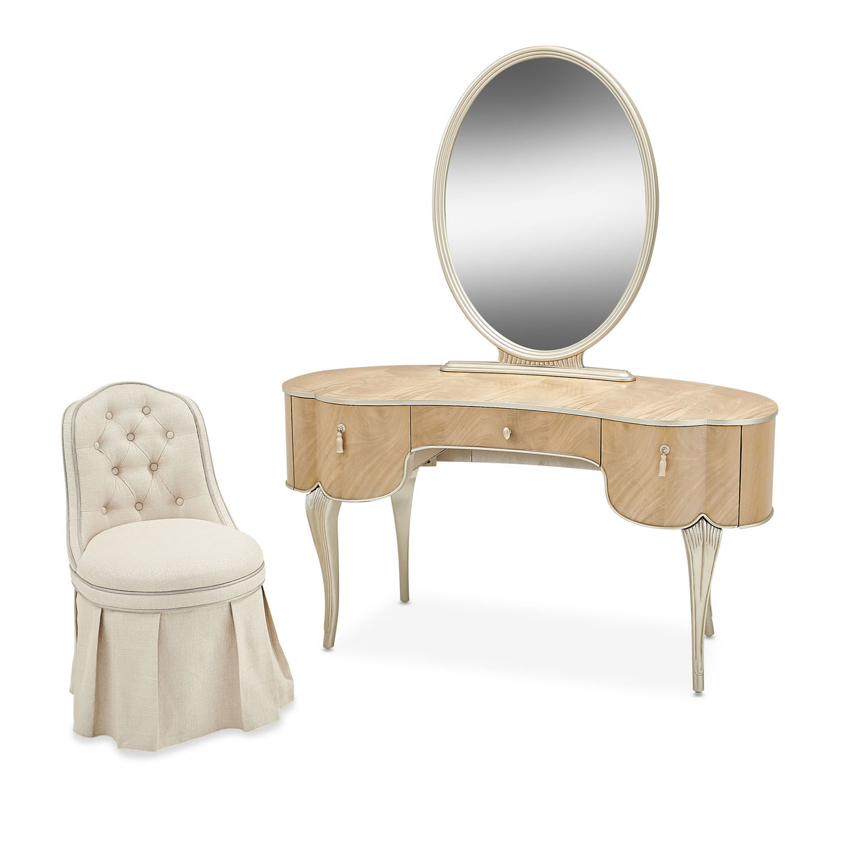 Villa Cherie - Vanity Set With Mirror & Chair- Caramel